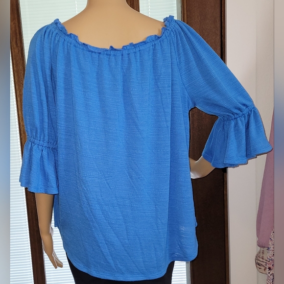 Laurie Felt Gauze Ruffle Peasant Top in Ocean Blue- Medium - Picture 2 of 6